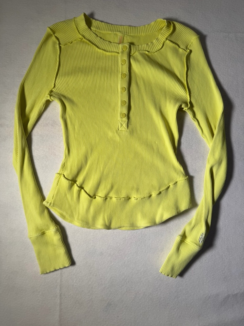 Ribbed Long-Sleeve Henley Top - Neon Yellow